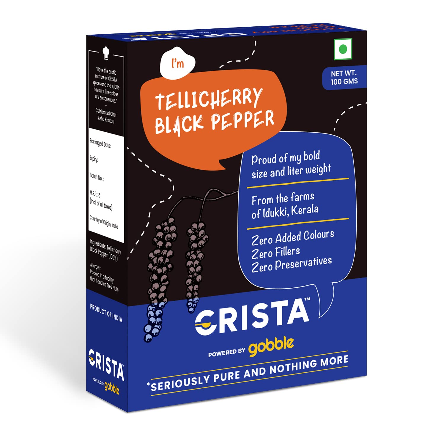 Organic Tellicherry Whole Black Pepper | Sun-Dried, No Additives or Preservatives | High Volatile Oil Content | 100g | Premium Spice for Cooking, Grilling & Seasoning | Natural Flavor Enhancer for Soups, Stews & Marinades