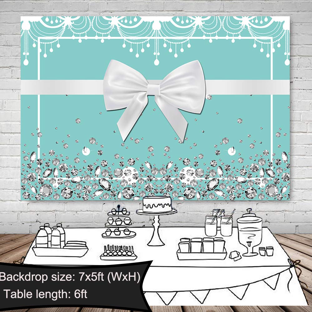 Sensfun 7x5ft Blue Bowknot Backdrop - Elegant Turquoise Ribbon Wedding Backdrop for Bridal Shower, Sweet 16 Birthday, Baby Shower & Party Photo Booth Background | Perfect for Indoor Events, Photography Studio & Social Media Content Creation