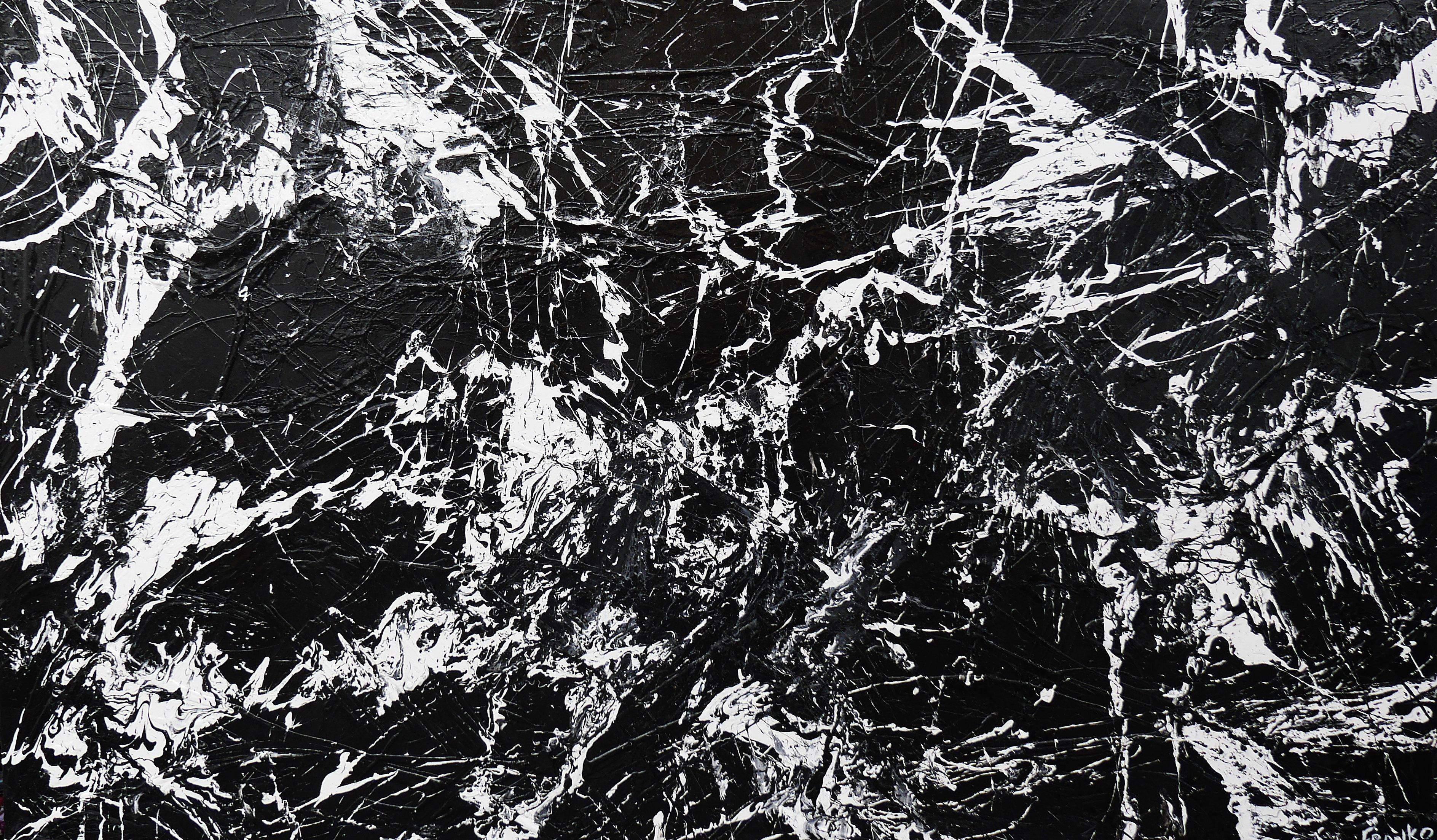 250cm x 150cm Large Black and White Abstract Maze Painting - Modern Wall Art for Living Room, Bedroom or Office Decor
