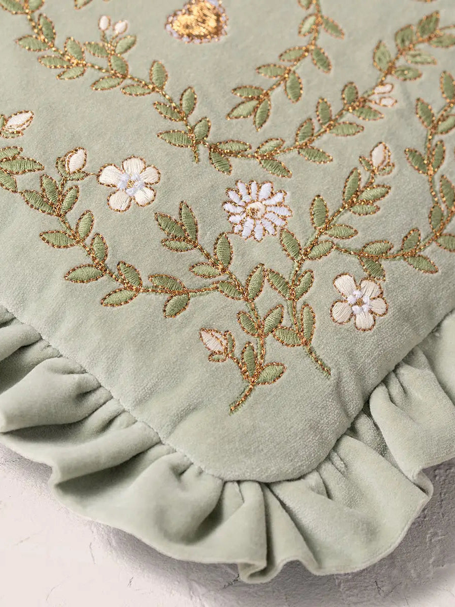 Elizabeth Scarlett Cotton Frill Everyday Pouch - Sage Mediterranean Garden - Perfect for Makeup, Jewelry & Travel Essentials Storage