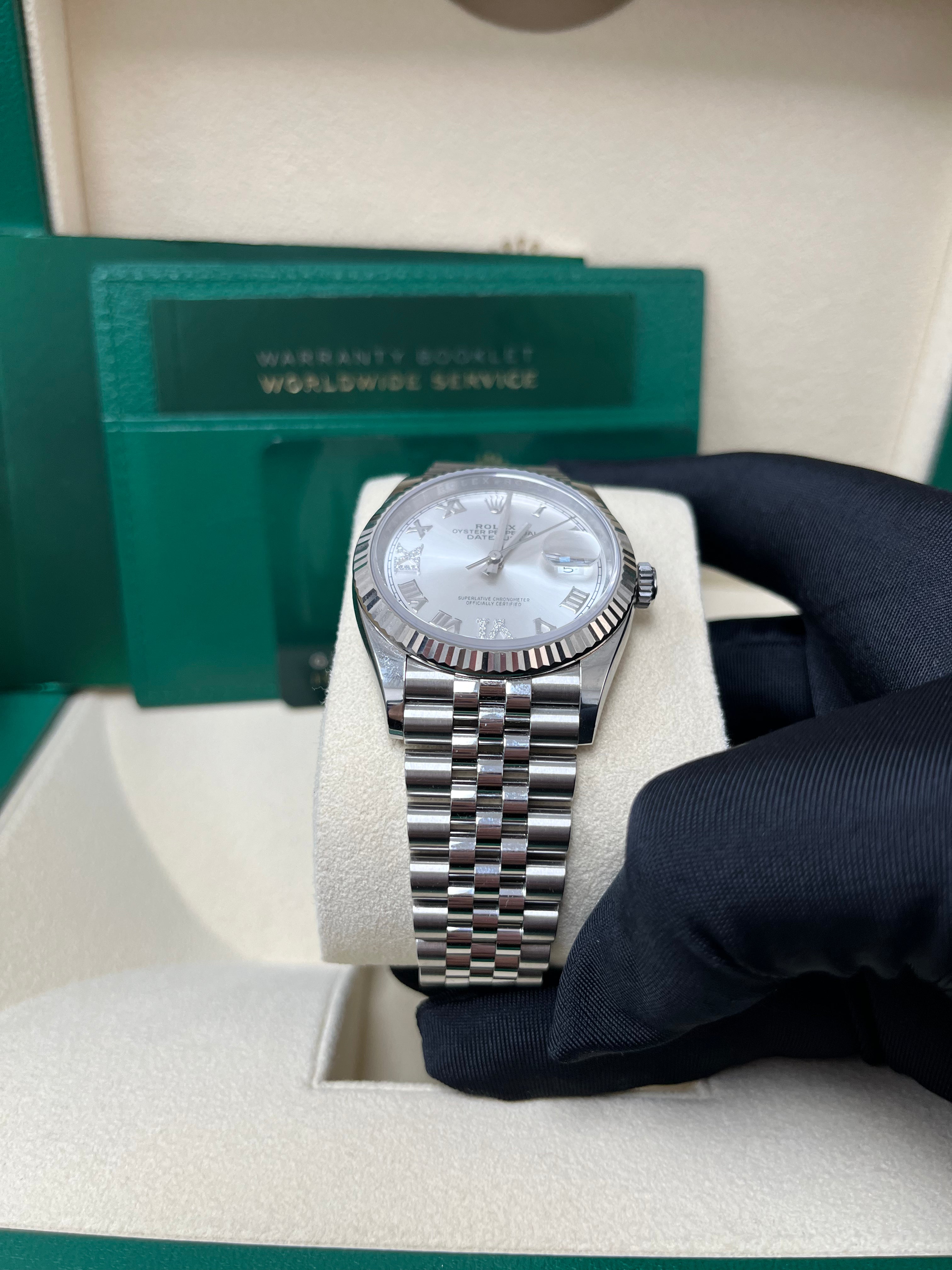 Rolex Datejust 36mm Stainless Steel Watch - Fluted Bezel, Silver Diamond Roman Numeral Dial (VI & IX), Jubilee Bracelet Ref.126234 | Luxury Dress Watch for Men, Perfect for Business, Weddings & Formal Occasions