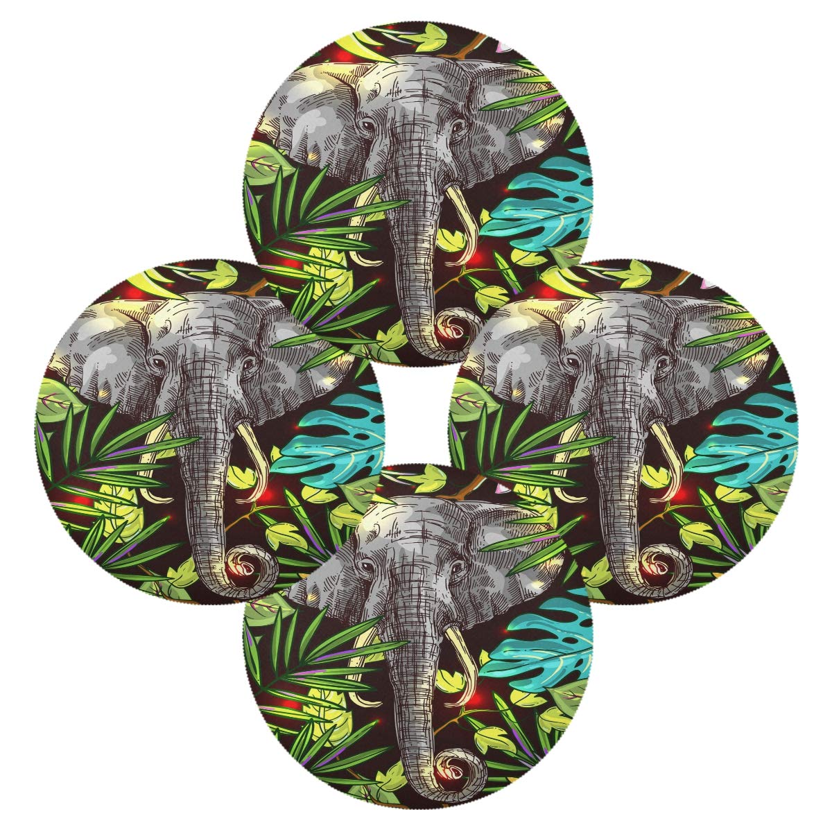 Premium MCHIVER Tropical Floral & Elephant Print Placemats Set - 15.4 Inch Waterproof Dining Table Mats for Holiday Decor, Home Kitchen Decorations - Perfect for Dinner Parties, Family Gatherings & Festive Celebrations