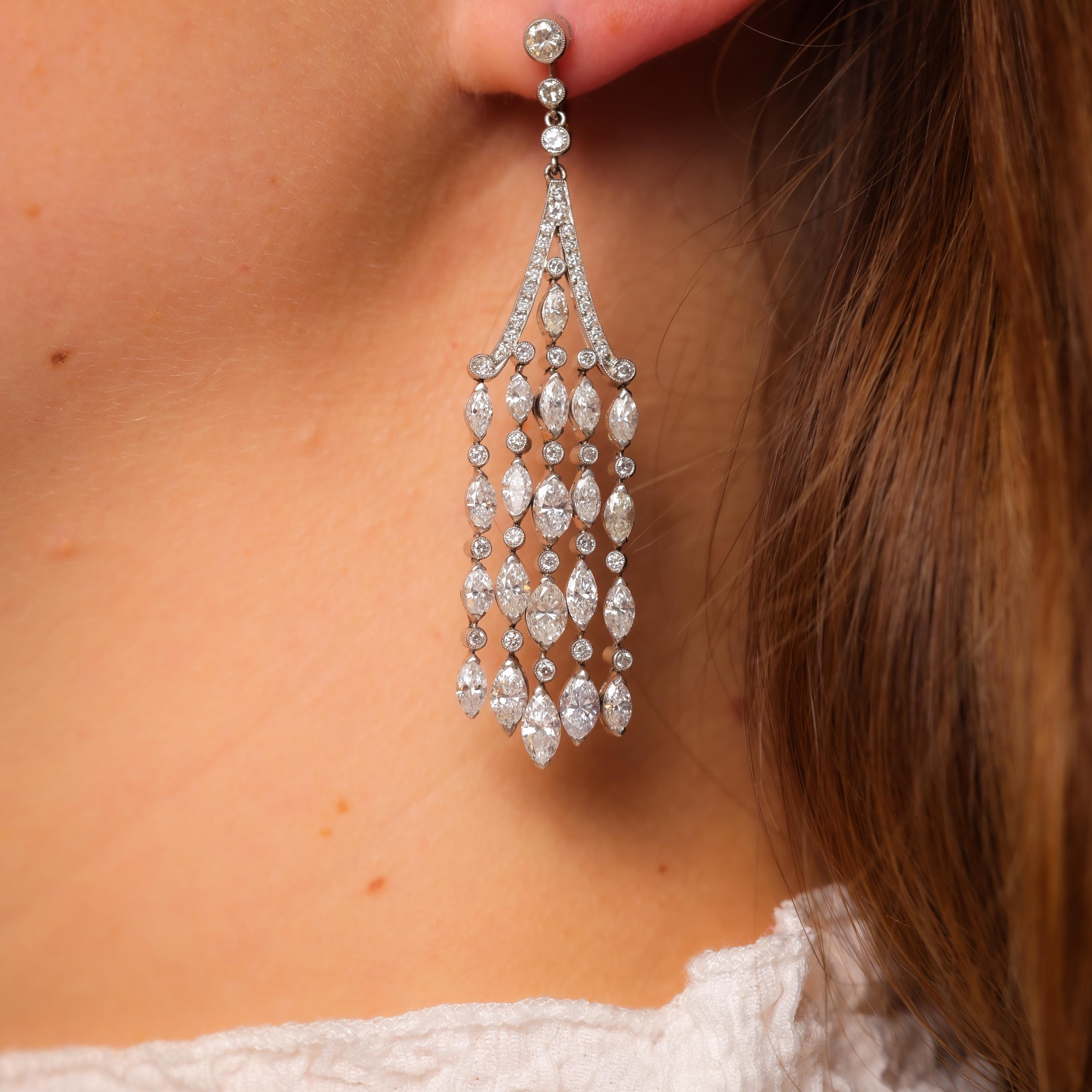 Art Deco Inspired 8 Carat Diamond Chandelier Earrings in 18K Gold - Elegant Vintage Dangle Earrings for Weddings, Parties & Special Occasions