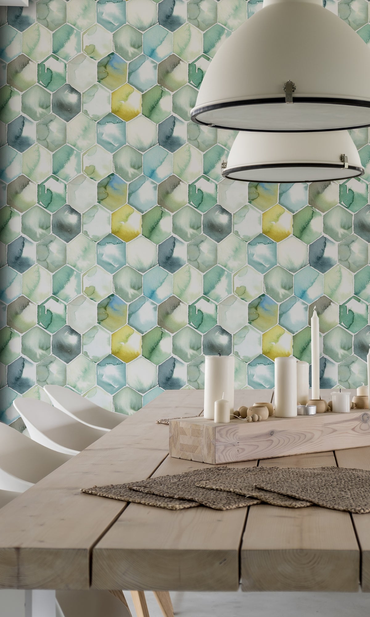Vibrant Hand-Painted Watercolor Hexagon Honeycomb Mural Wallpaper M1312 - Perfect for Nursery, Living Room & Bedroom Decor