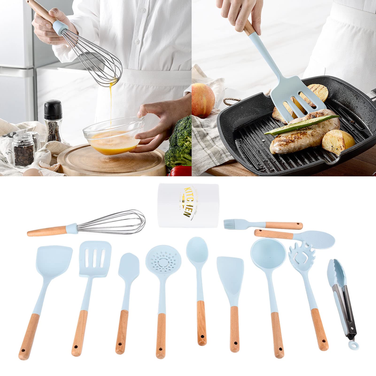 Premium Silicone Kitchen Utensil Set - Non-Slip Heat-Resistant Cooking Spoon & Spatula for Restaurants & Home Chefs - Perfect for Baking, Frying & Everyday Cooking