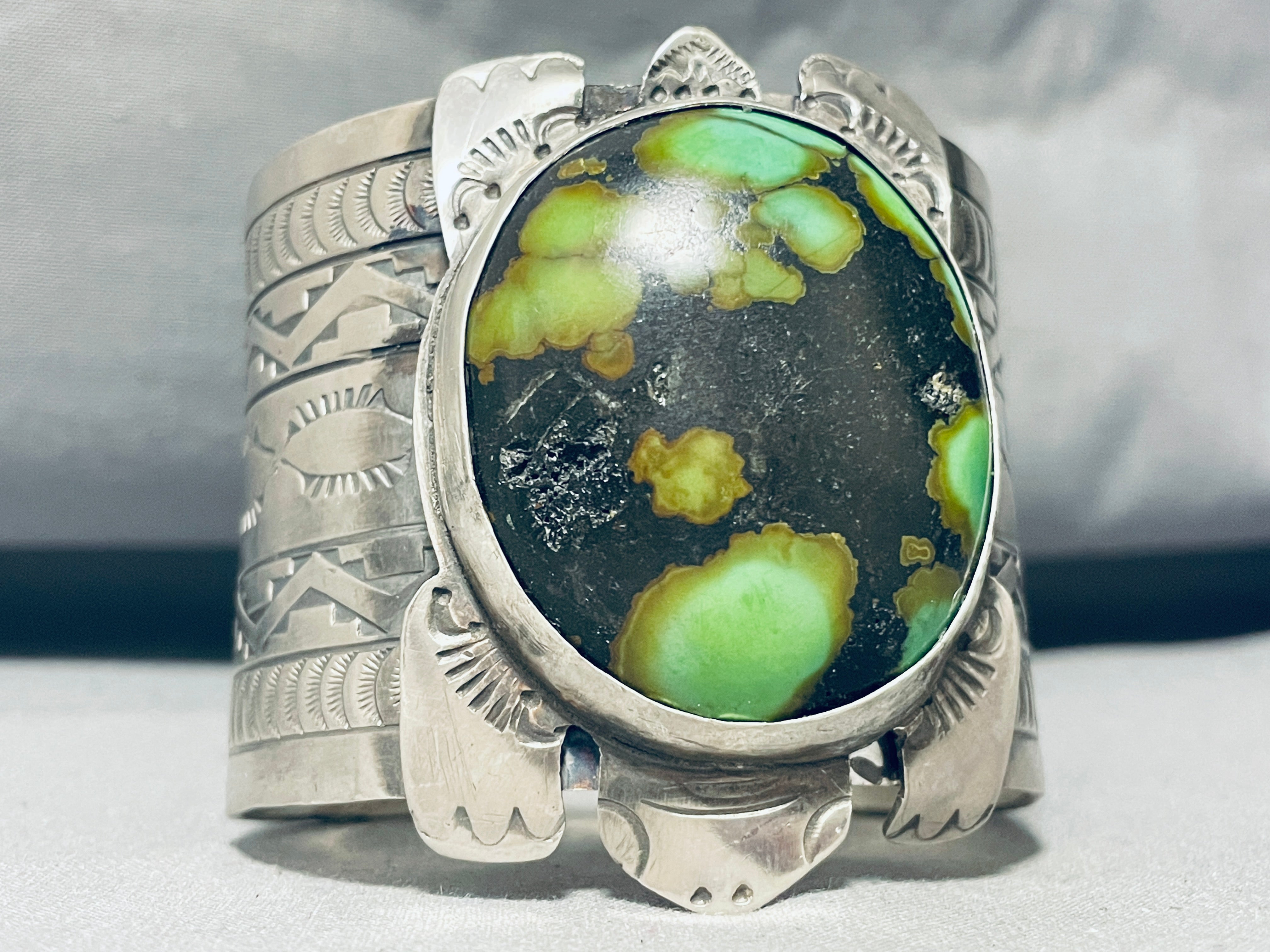 Authentic Navajo Sterling Silver Green Turtle Bracelet - 149g Handmade Native American Jewelry for Women, Perfect for Boho Fashion & Spiritual Gifts
