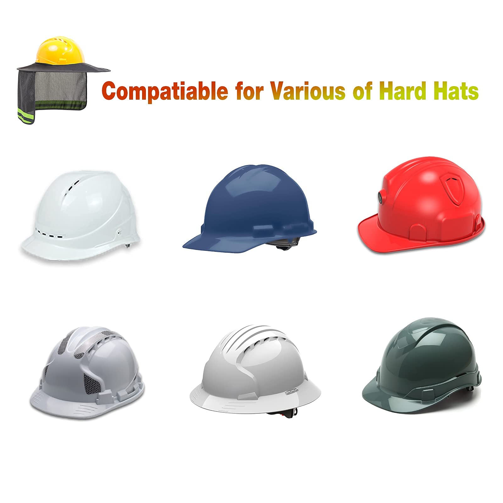 High Visibility Hard Hat Sun Shade with Reflective Strip - Full Brim Sun Visor Neck Shade for Men & Women (2 Pack, Grey) - Perfect for Construction, Outdoor Work & Safety Protection
