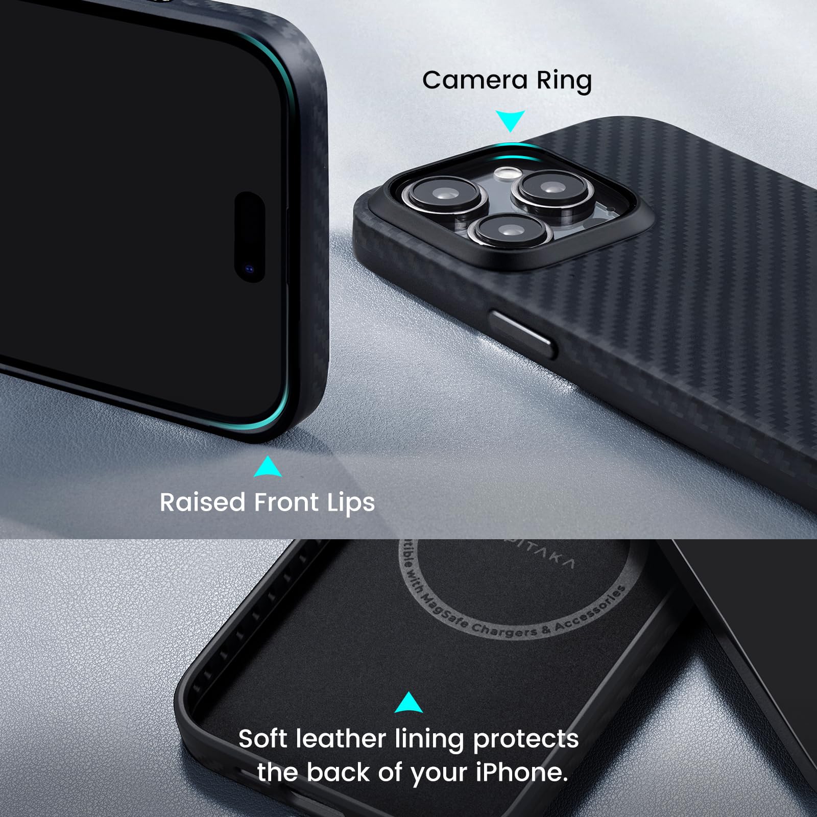 PITAKA MagEZ Case Pro 4 for iPhone 15 Pro (6.1 Inch) - Military Grade Shockproof Magnetic Phone Case with 1500D Aramid Fiber - Black/Grey (Twill) - Perfect for Outdoor Adventures, Daily Protection & Wireless Charging