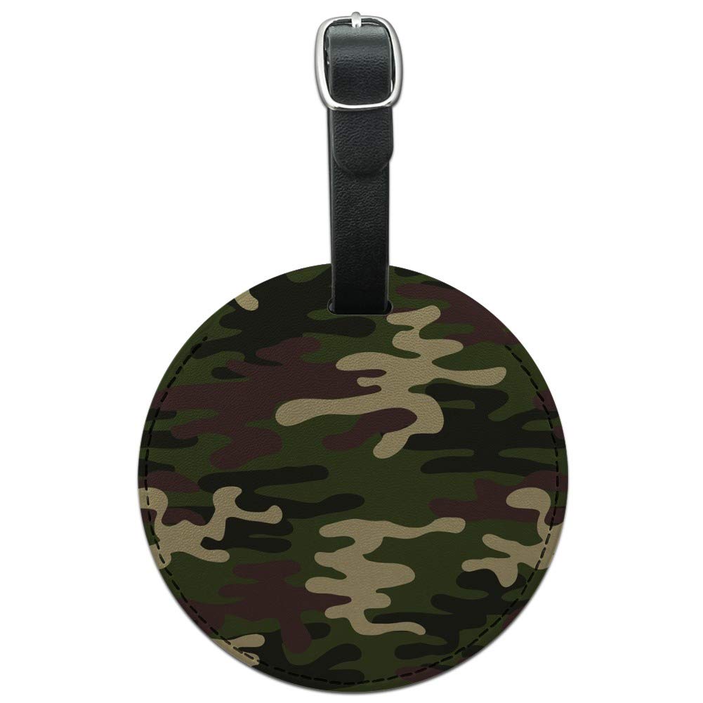Green Camouflage Round Leather Luggage Tag - Waterproof Carry-On ID Card Holder for Suitcases & Backpacks | Perfect for Travel, Business Trips & Vacation
