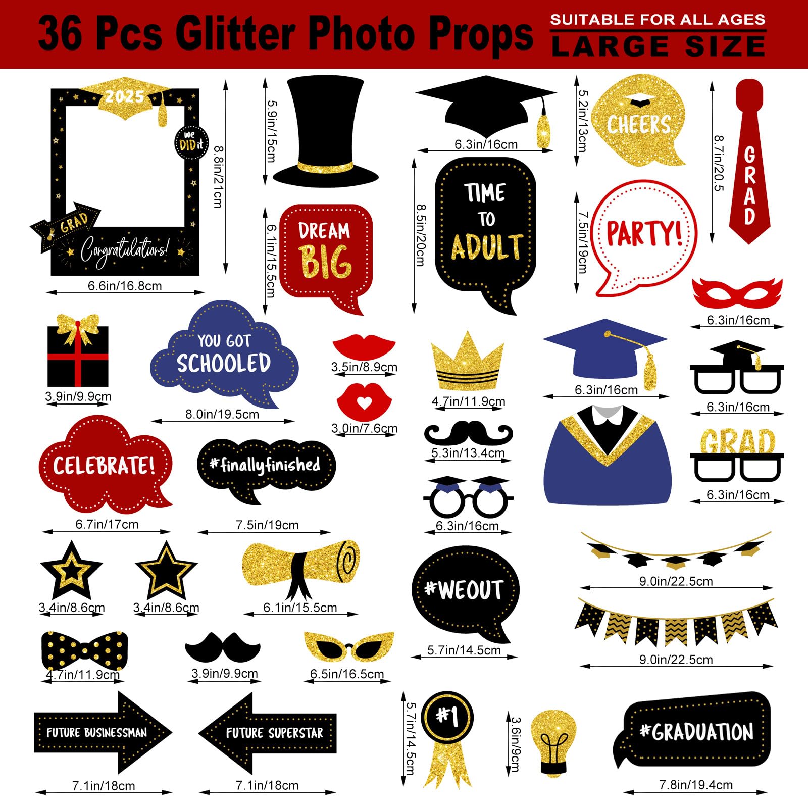 2025 Graduation Photo Booth Props & Decorations - Class of 2025 Glitter Party Supplies for College & High School Graduation - Perfect for Grad Parties, Photo Backdrops & Social Media Celebrations