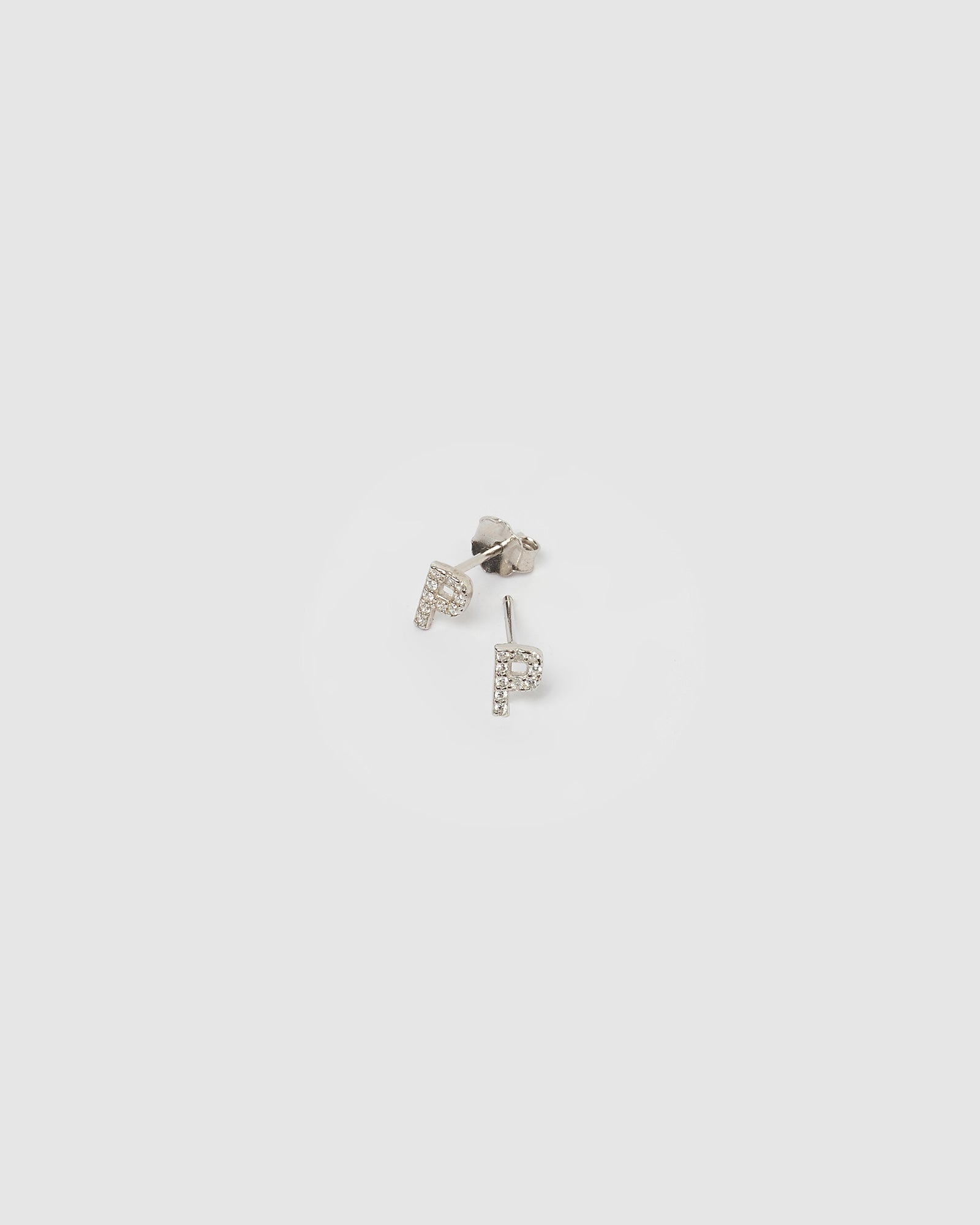 Izoa Silver Alphabet Mini Letter P Stud Earrings - Perfect for Gifts, Initial Jewelry & Everyday Wear