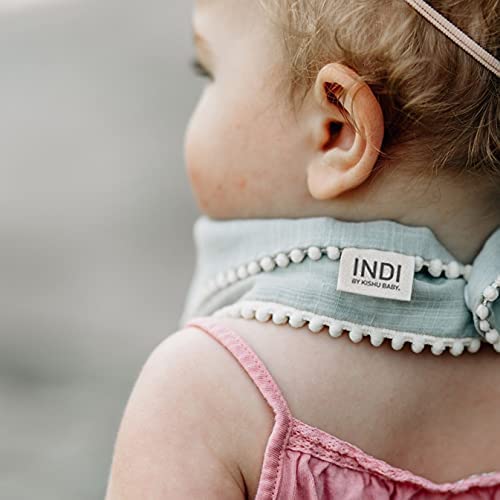 Organic Cotton Baby Bibs for Girls - Set of 6 Fairtrade & GOTS Certified Pom Pom Drool Bibs | Soft & Absorbent for Feeding, Teething & Playtime