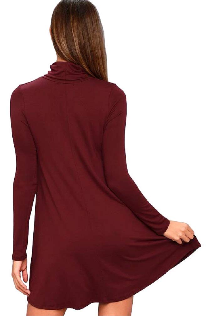 Women's Long Sleeve Turtleneck Casual Loose T-Shirt Dress - Comfortable Stretchy Soft Fabric for Everyday Wear, Work, and Weekend Outings