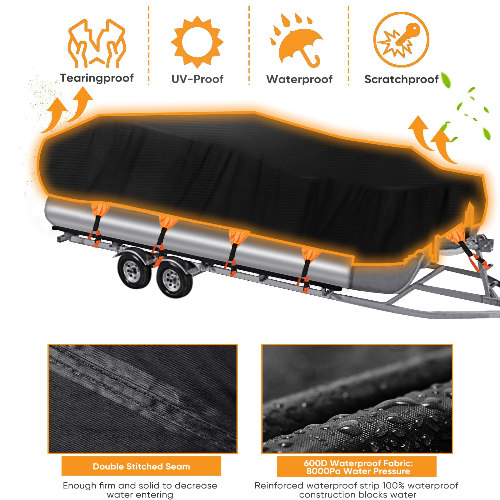 NEVERLAND Heavy Duty Waterproof Pontoon Boat Cover - Marine Grade Polyester Canvas, Trailerable Cover for Pontoon & Deck Boats (Fits 21-24ft Length, 104