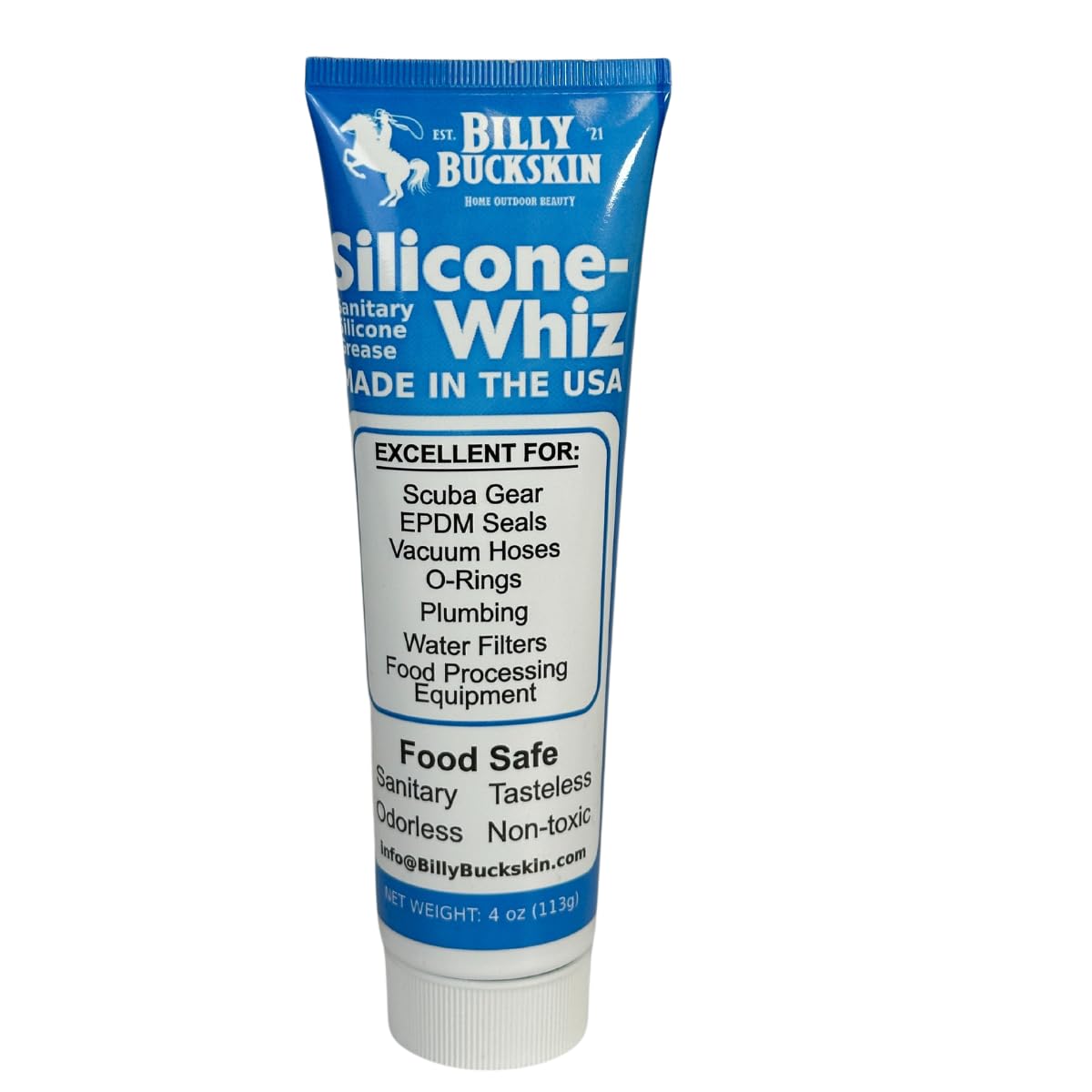 8 Oz. Tube Silicone-Whiz XXL Food Grade Silicone Grease - Sanitary Lubricant for O-Rings, Valves & Machinery | NSF Certified Plumber's Grease & Diving Lube by Billy Buckskin Co | Perfect for Kitchen Appliances, Pool Equipment & Industrial Use