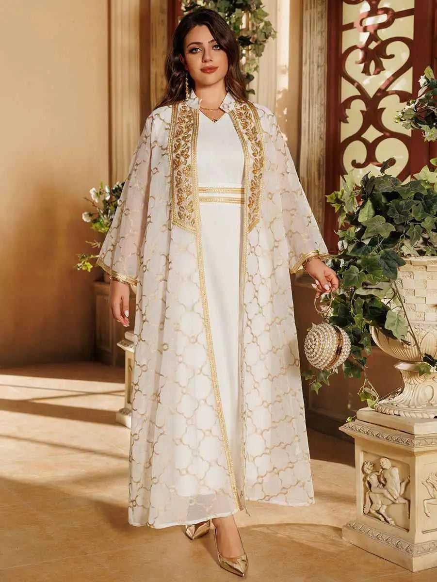 Muslim Women's 2-Piece Eid Caftan Dress Set with Doris Embroidery - Elegant Islamic Prayer Outfit for Ramadan & Special Occasions