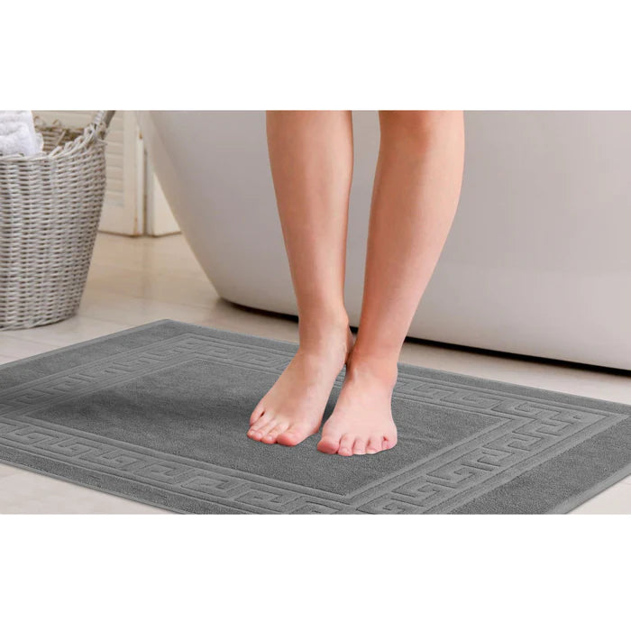 Premium Cotton 2-Piece Greek Key Border Bath Mat Set - Ultra Absorbent, Non-Slip Bathroom Rug - Perfect for Modern Bathrooms, Master Suites & Spa-Like Retreats