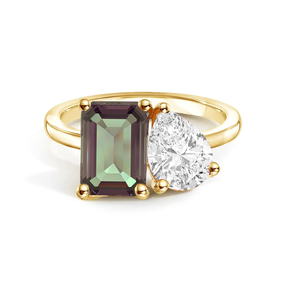 Personalized Alexandrite Toi et Moi Anniversary Ring - Custom Birthstone Jewelry for Couples, Engagements & Romantic Gifts