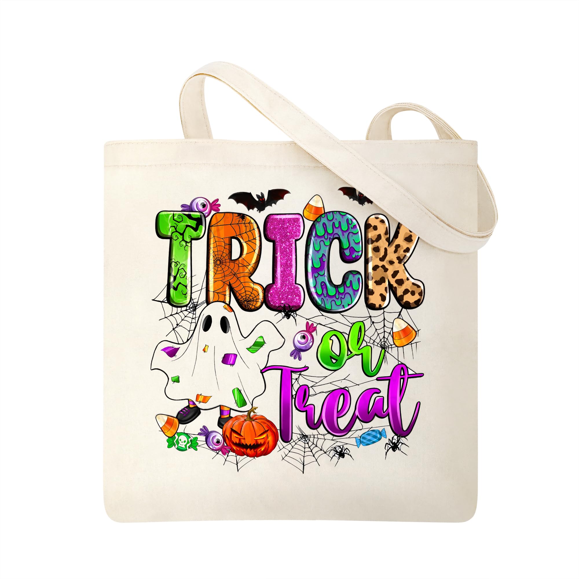 Halloween Candy Bags for Trick or Treating - 13 Inch Reusable Canvas Treat Bags for Kids - Perfect for Halloween Parties, School Events and Neighborhood Trick-or-Treating