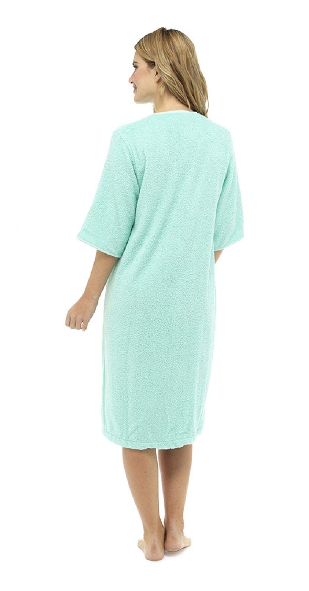 Tom Franks Women's Cotton Terry Cloth Zip Front Dressing Gown Robe - Soft & Cozy Bathrobe for Spa, Lounge & Home Relaxation - Mint Green