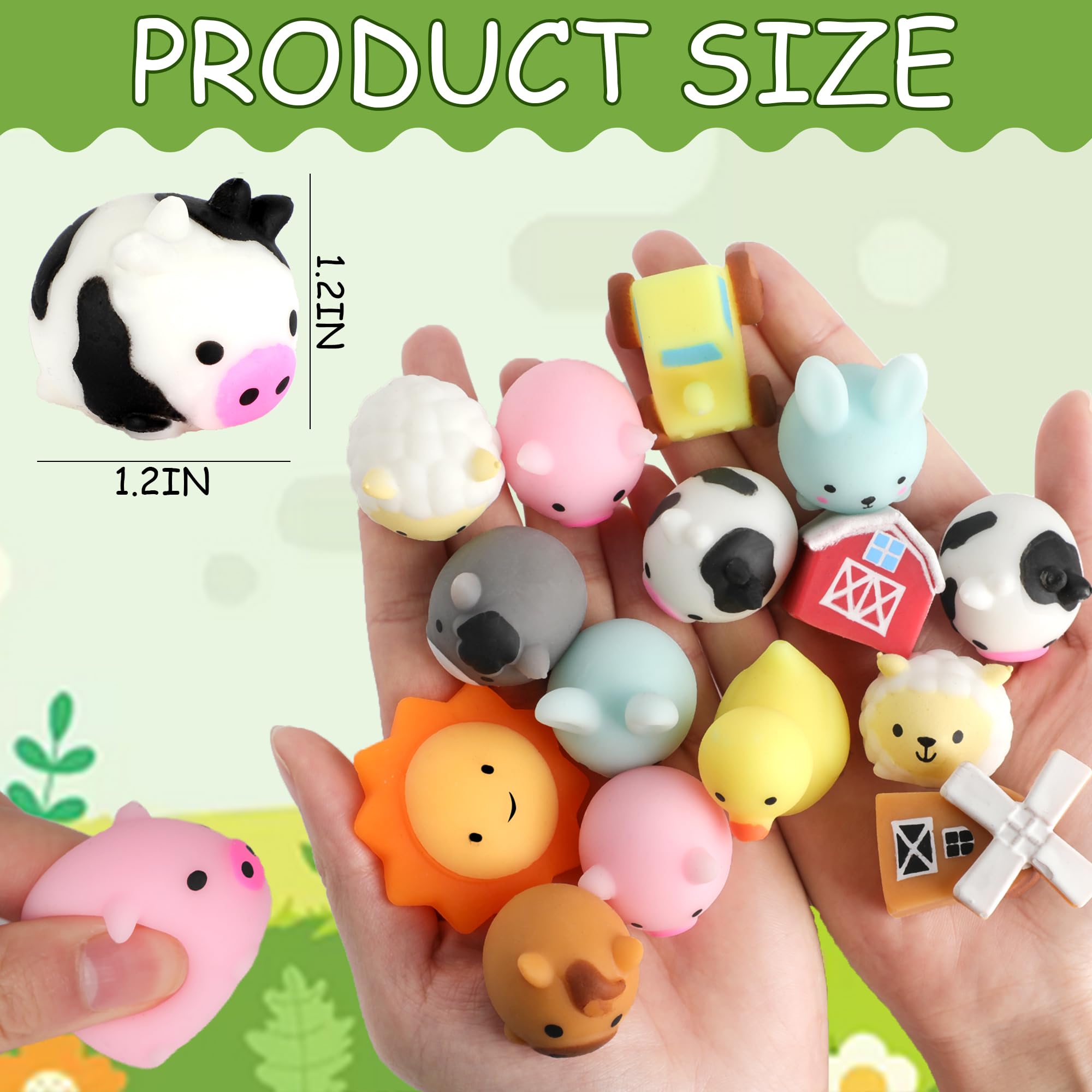 36 PCS Farm Animal Mochi Squishy Toys - Soft Stress Relief Toys for Kids, Party Favors, Sensory Play & Classroom Rewards - Perfect for Birthday Gifts, Goodie Bags & Anxiety Relief