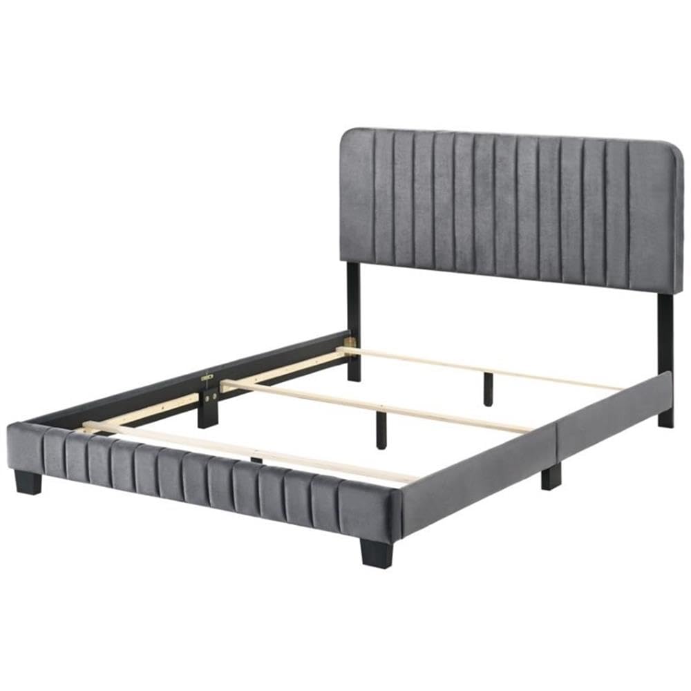 Glory Furniture Lodi Velvet Upholstered Full Size Bed Frame in Gray - Luxurious Modern Bedroom Furniture for Master Bedroom or Guest Room