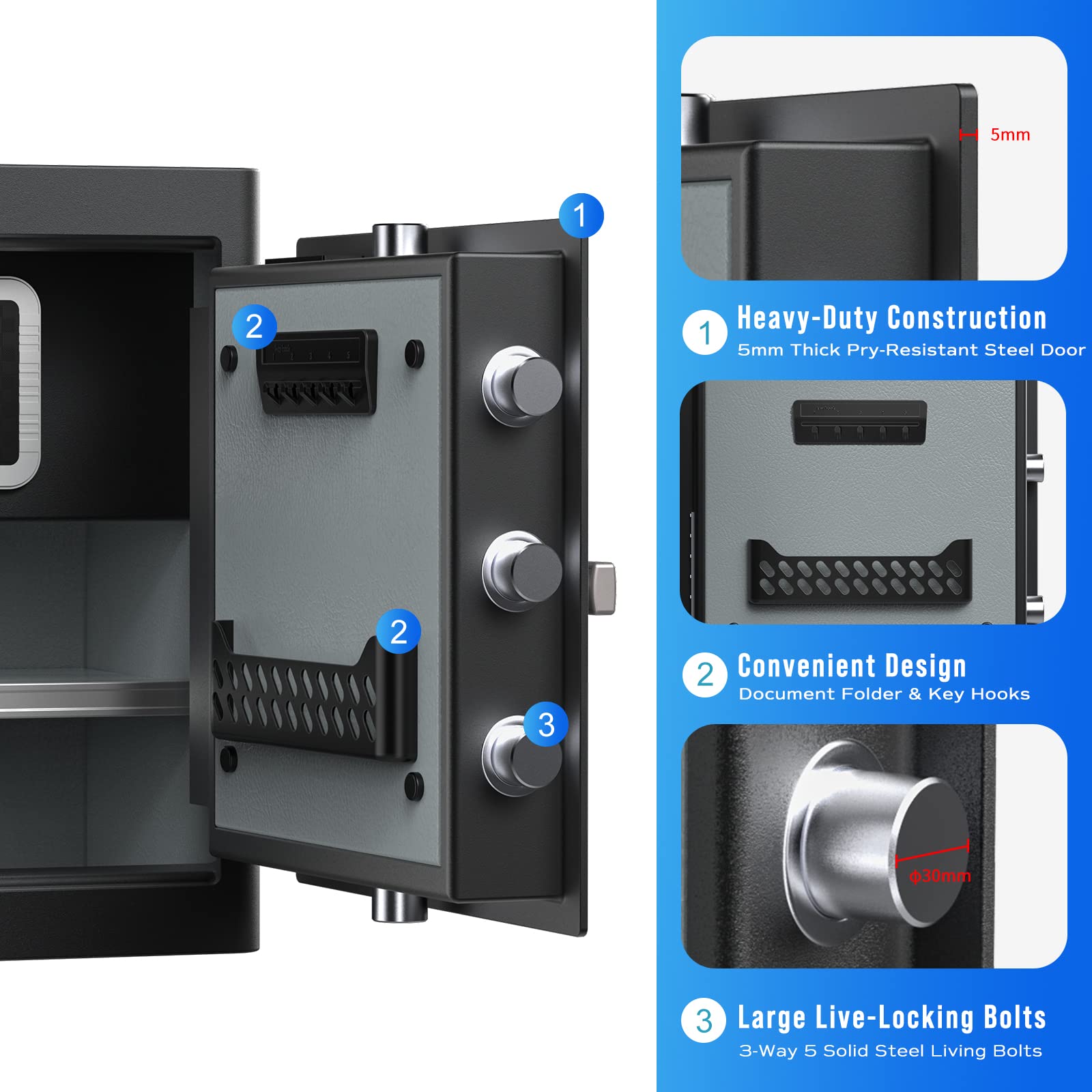 RPNB Deluxe Home Safe Box - Smart Touch Screen Biometric Fingerprint Security Safe with Voice Prompt, Dual Alarm, One-Touch Unlock & Interior Storage | 1.6 Cubic Feet | Ideal for Home, Office, Hotel & Business Security | Protect Jewelry, Cash, Documents & Valuables