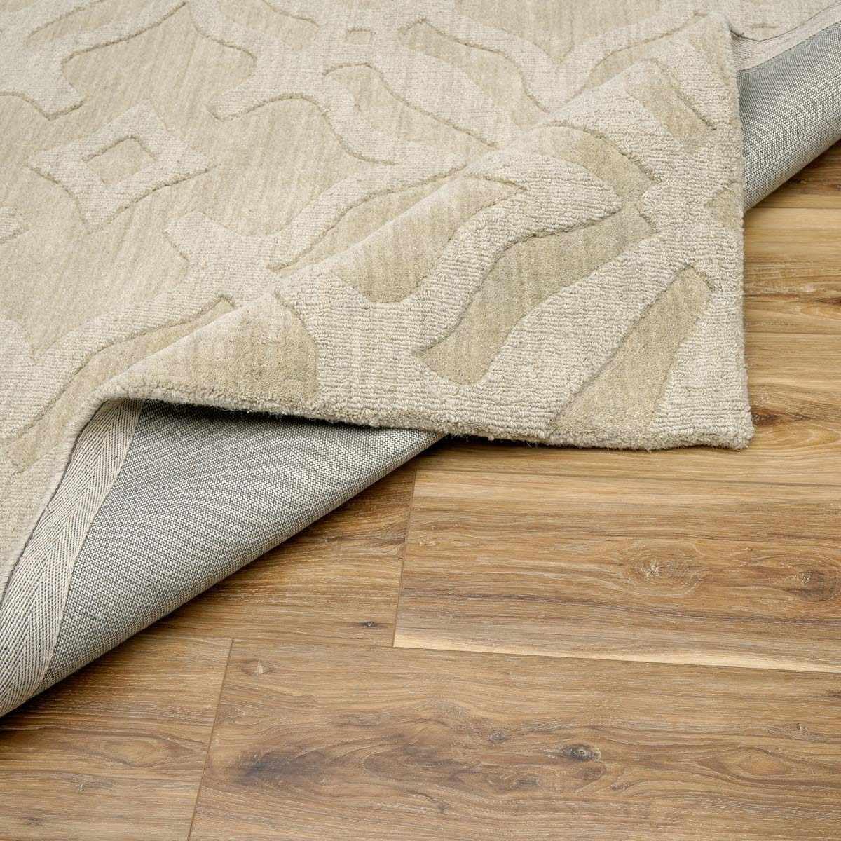 Hauteloom Fyffe Wool Area Rug 2' x 3' - Soft Beige Solid & Border Design for Living Room, Bedroom - Cozy & Durable Home Decor for Family Spaces