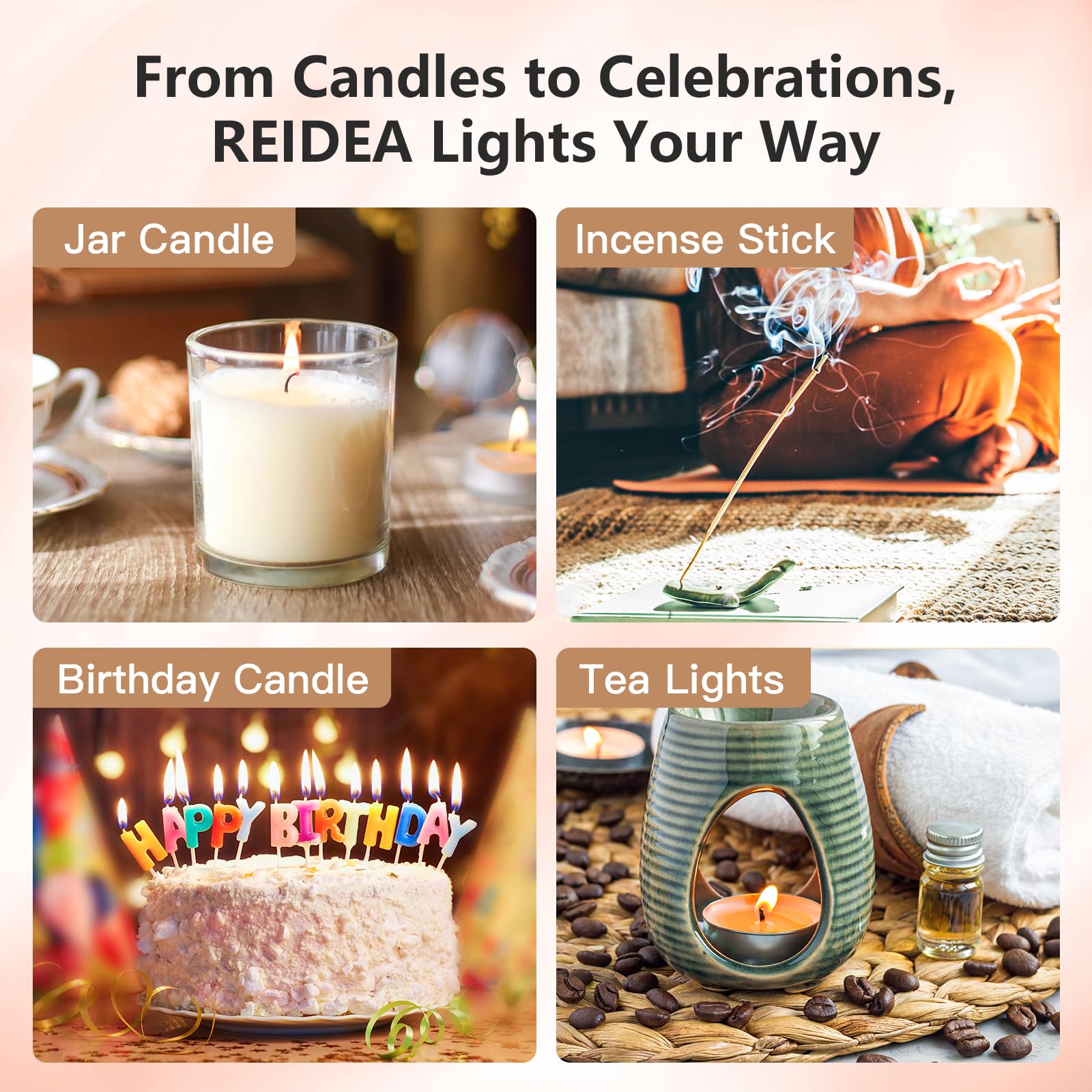 REIDEA S4 Pro USB Rechargeable Electric Arc Lighter - Flameless Windproof Plasma Lighter with Safety Lock & LED Battery Indicator for Candles, Fireworks, BBQ, Camping (Champagne Gold) - Perfect for Outdoor Adventures, Home Decor & Gifts