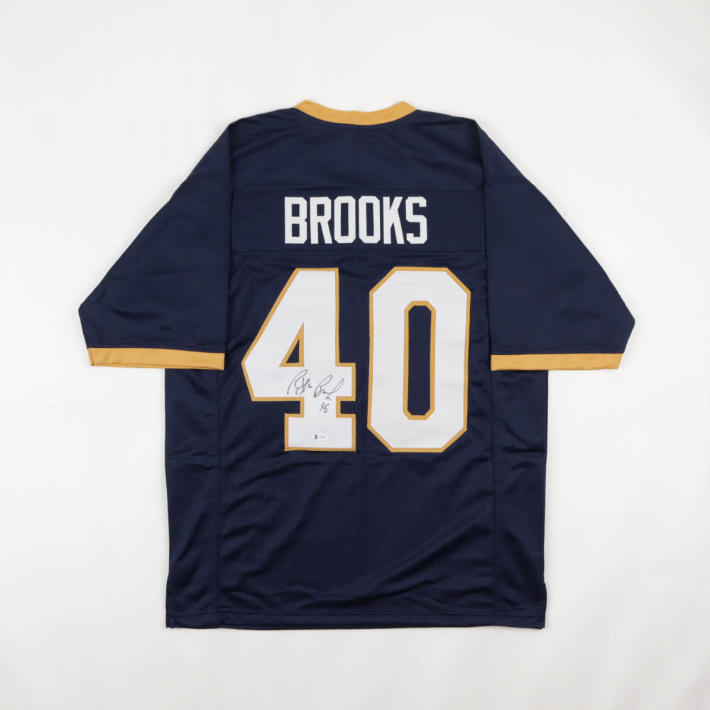 Reggie Brooks Autographed Notre Dame Blue Football Jersey - Authentic Signed Collectible for Fans & Memorabilia Enthusiasts - Perfect for Display, Gifts & Sports Decor