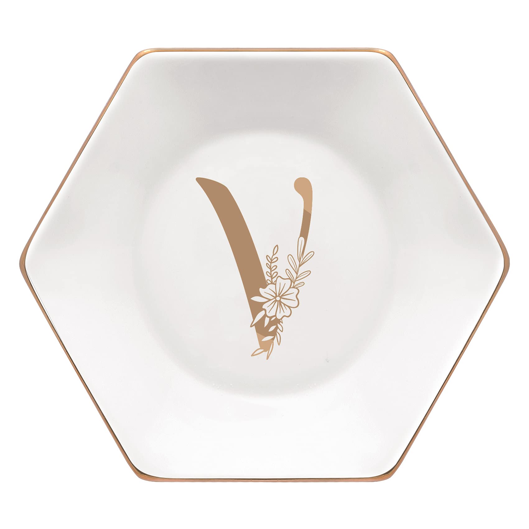 Personalized Initial Ceramic Ring Dish - Gold Floral Monogram Jewelry Tray for Women | Birthday, Christmas Gift for Her, Mom, Sister & Friends | Perfect for Home Decor, Vanity Organizer & Key Holder