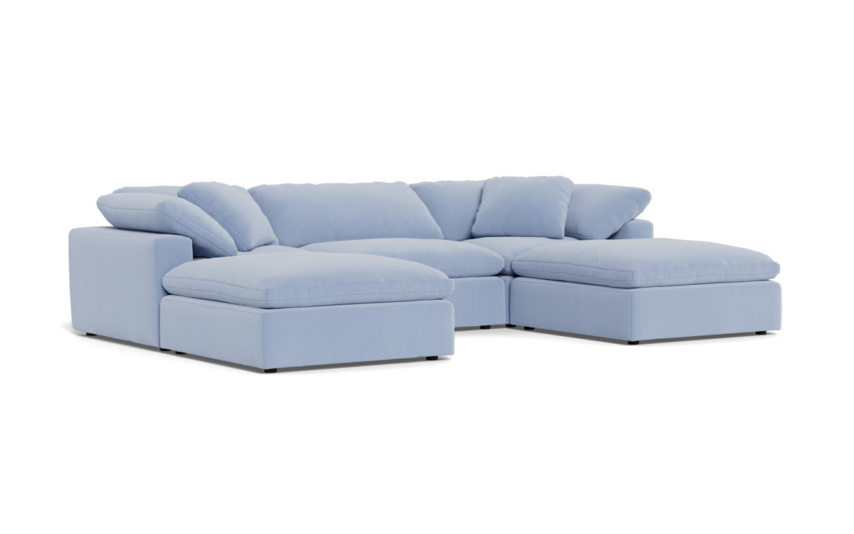 Fluffy 3-Piece Sofa Set with Double Ottoman - Soft and Comfortable Living Room Furniture for Small Spaces, Apartment, Dorm or Lounge Area