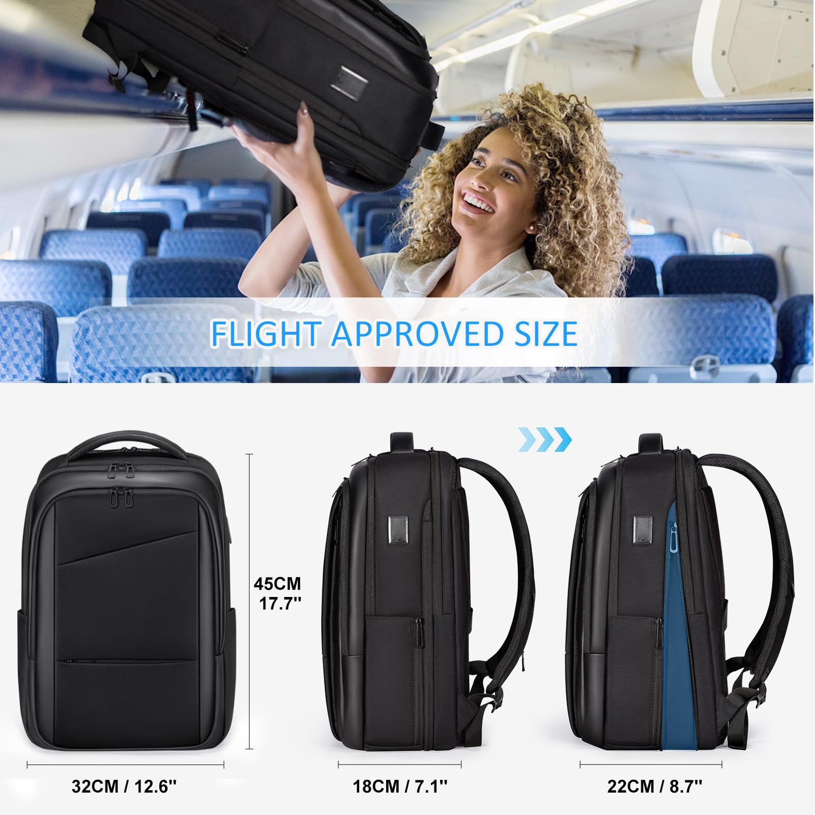 FENRUIEN 15.6 Inch Expandable Travel Laptop Backpack with USB Charging Port - Water Resistant Business Backpack for Men & Women - Perfect for Work, Commuting, and Airplane Travel