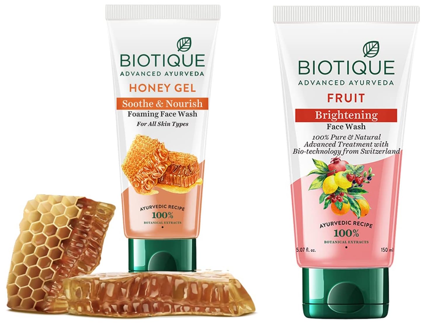 1. Biotique Bio Honey Gel Refreshing Foaming Face Wash 100ml - Gentle Cleanser for All Skin Types | Daily Skincare Routine   2. Biotique Bio White Advanced Fairness Face Wash 150ml - Brightening Cleanser for Radiant Skin | Morning & Night Skincare