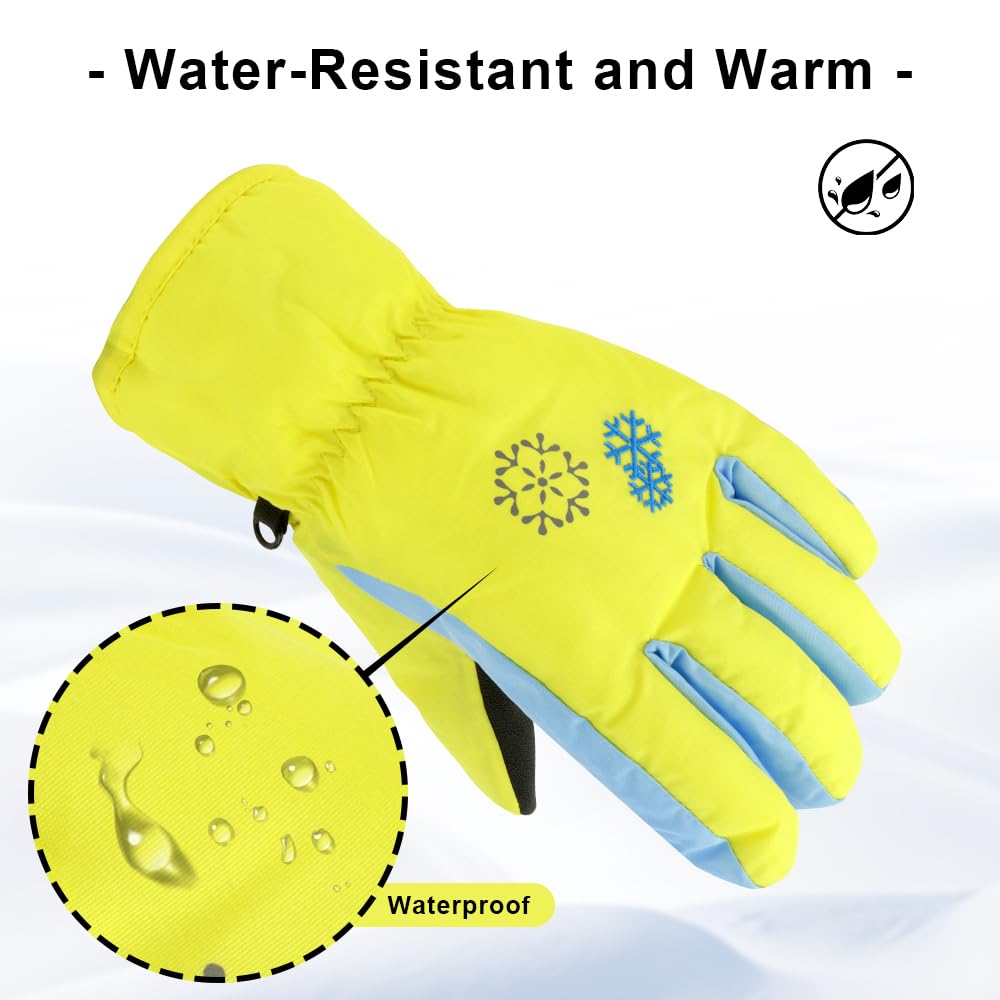 3 Sizes Kids Winter Gloves - Waterproof Snow & Ski Gloves for Boys & Girls - Warm Cold Weather Accessories for Outdoor Play, Snowball Fights & Winter Sports