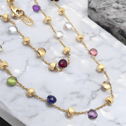 Authentic Marco Bicego 18k Yellow Gold Multicolor Gemstone Paradise Necklace - Elegant Jewelry for Women, Perfect for Weddings, Parties & Special Occasions