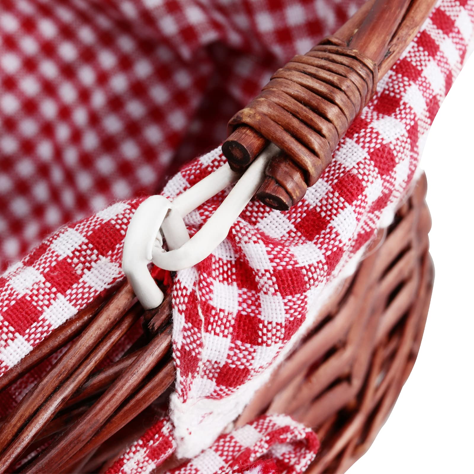 2 Pack Brown Wicker Easter Baskets - Handwoven Willow Storage Baskets with Double Folding Handles & Washable Gingham Liner - Perfect for Easter Egg Hunts, Candy Storage, Fruit Display, Toy Organization & Picnic Supplies