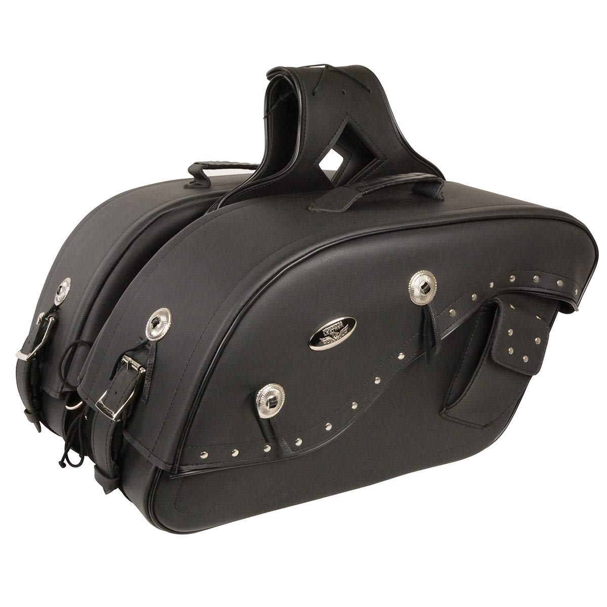 Milwaukee Leather MP8301 Black PVC Medium Cruiser Style Riveted Throw Over Motorcycle Saddlebags - One Size Fits Most - Perfect for Harley, Honda & Yamaha Bikes - Great for Road Trips & Daily Commuting