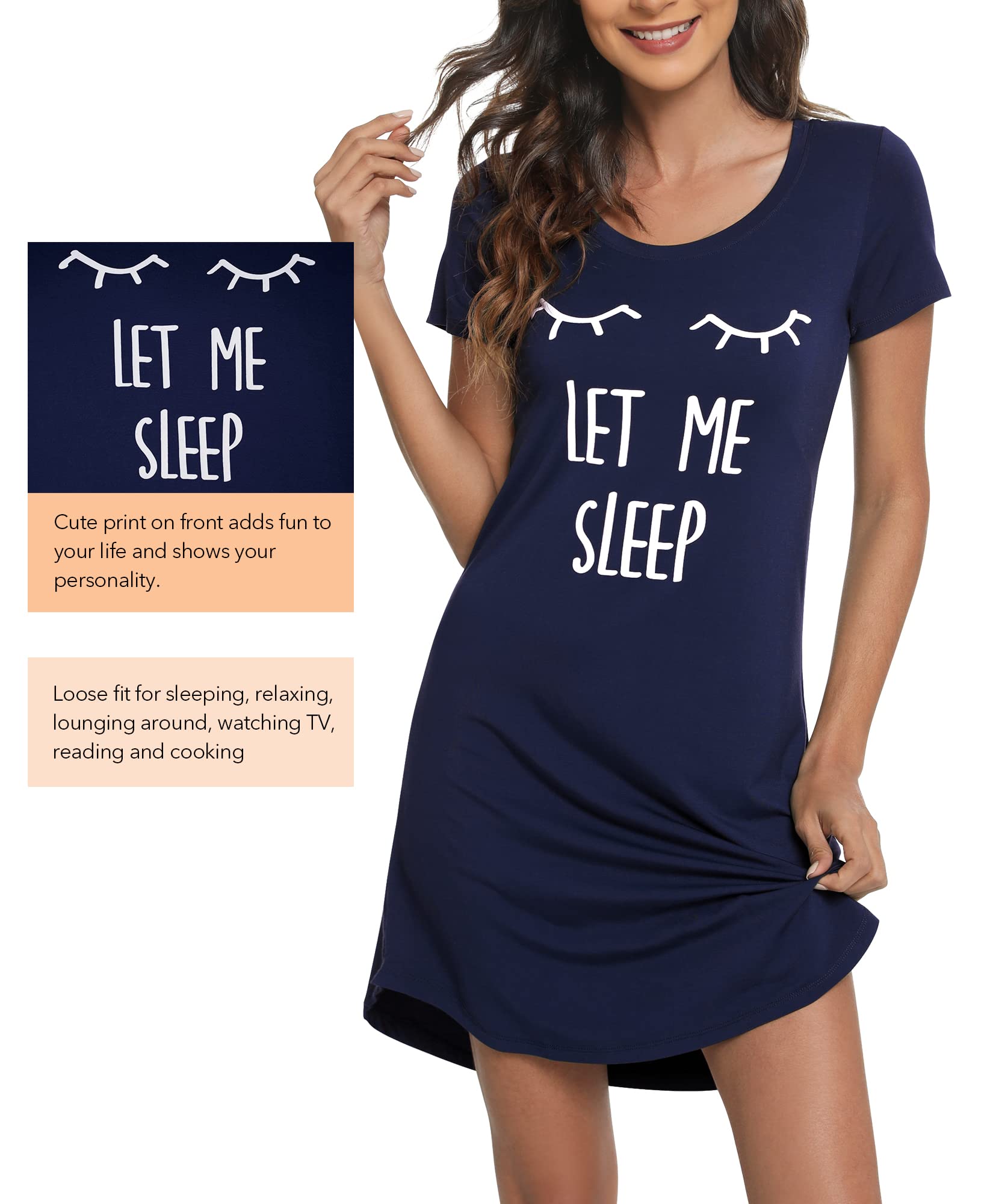 Soft Bamboo Viscose Nightgowns for Women - Comfortable Plus Size Sleepwear Short Sleeve Pajamas S-4X - Perfect for Relaxing at Home & Summer Nights