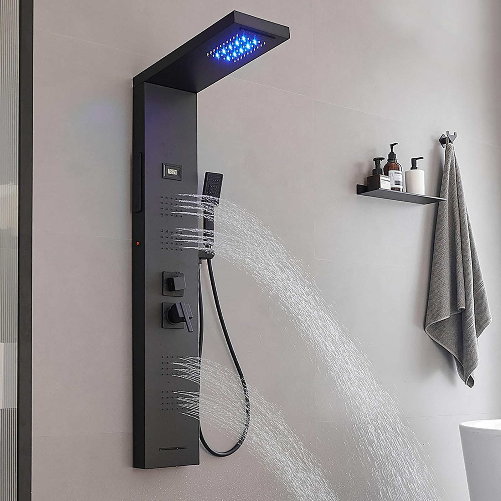 Black Shower Panel Tower System with Temperature Display - Wall Mounted Bathroom Shower Panel for Spa-Like Experience - Perfect for Modern Homes, Hotels, and Luxury Bathrooms