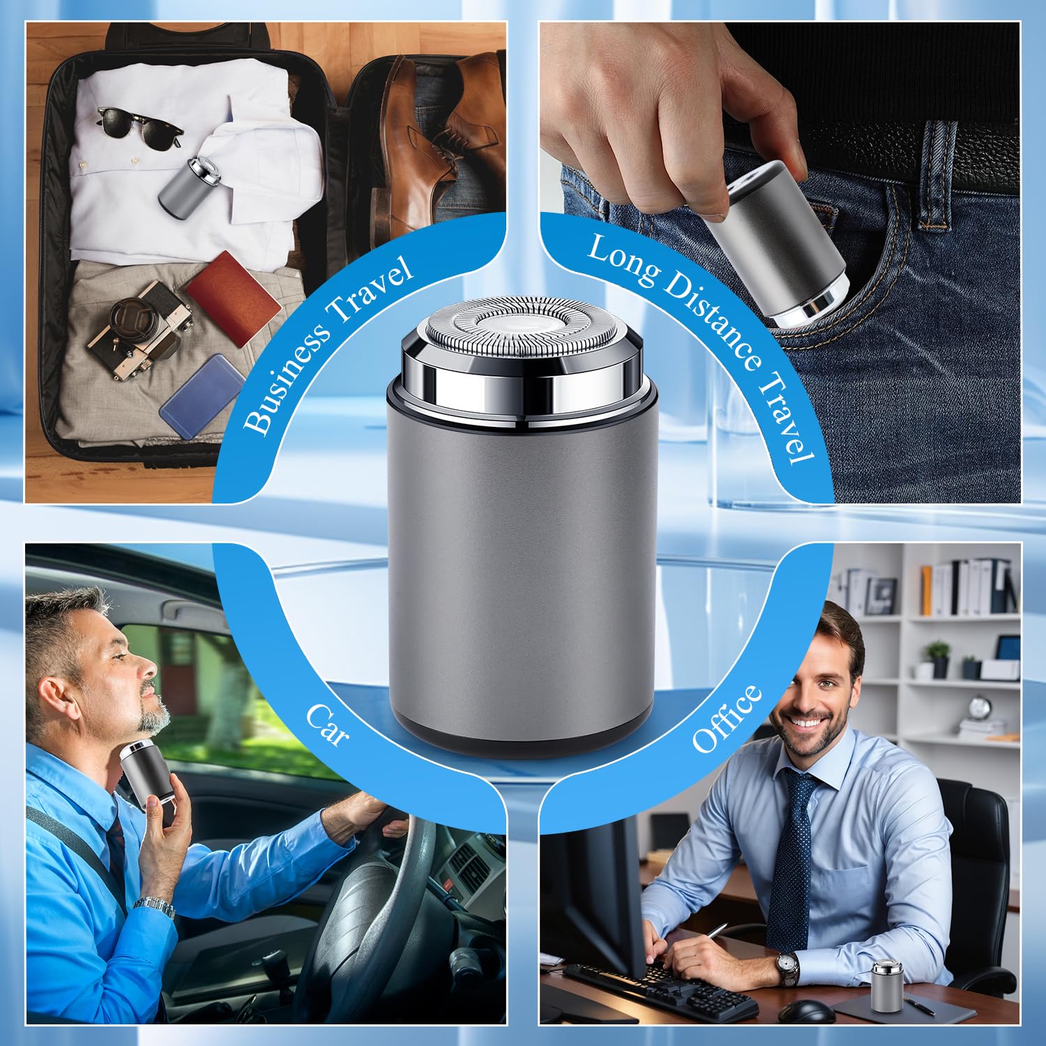 Premium Mini Electric Shaver for Men - USB Rechargeable, Waterproof, Portable Pocket-Size Beard Trimmer - Perfect for Travel, Home, Office & Car Use (Gray) | Quick Stubble Grooming On-The-Go