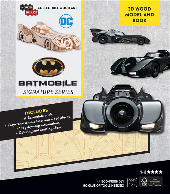 IncrediBuilds: Batmobile Signature Series 3D Wood Model Kit with Book - DIY Wooden Puzzle for Batman Fans, Home Decor & Collectible Gift