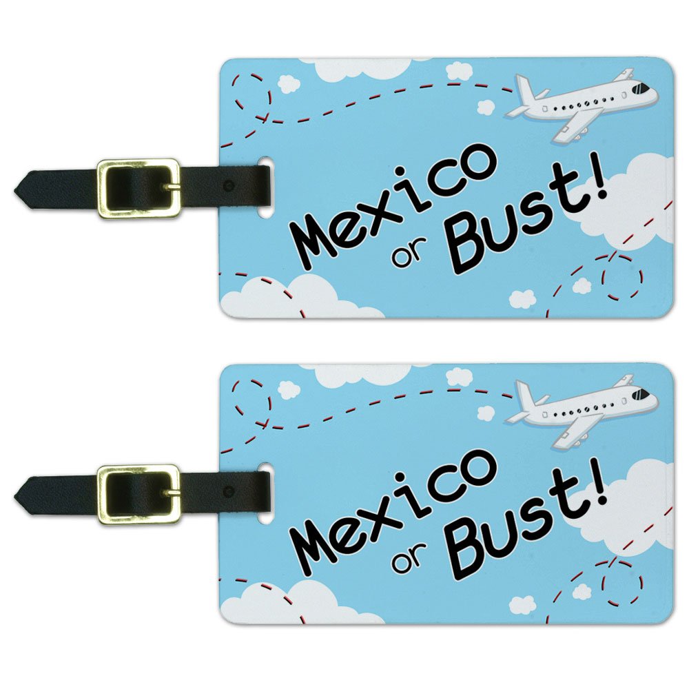 Mexico or Bust Airplane Luggage Tags - Durable White Suitcase ID Tags for Travel & Carry-On Bags | Perfect for Vacation, Business Trips & Airplane Travel Accessories