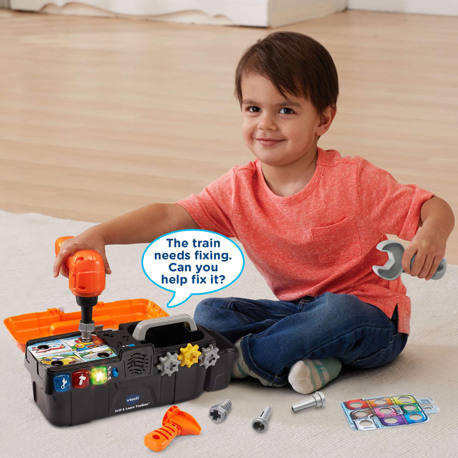 VTech Drill and Learn Toolbox - Interactive Learning Toy for Kids, Construction Pretend Play Set with Sounds & Lights, Educational STEM Toy for Toddlers & Preschoolers (Orange) - Perfect for Birthday Gifts & Indoor Playtime