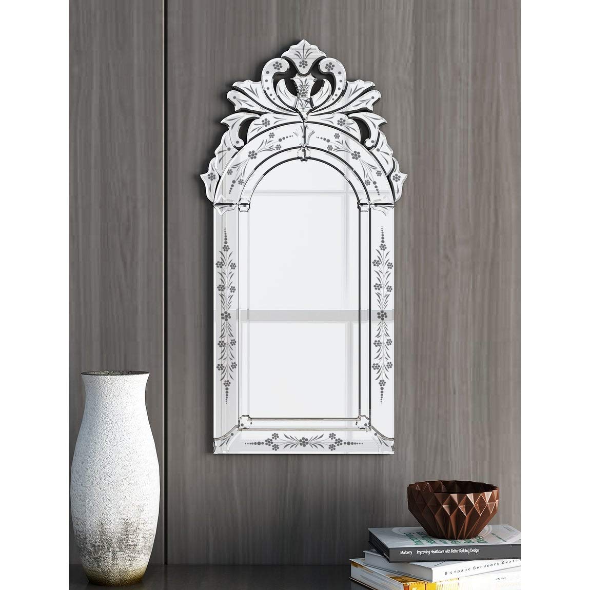 Modern Engraved Wall Mirror with Silver Beveled Glass - Elegant Home Decor for Living Room, Bedroom & Entryway