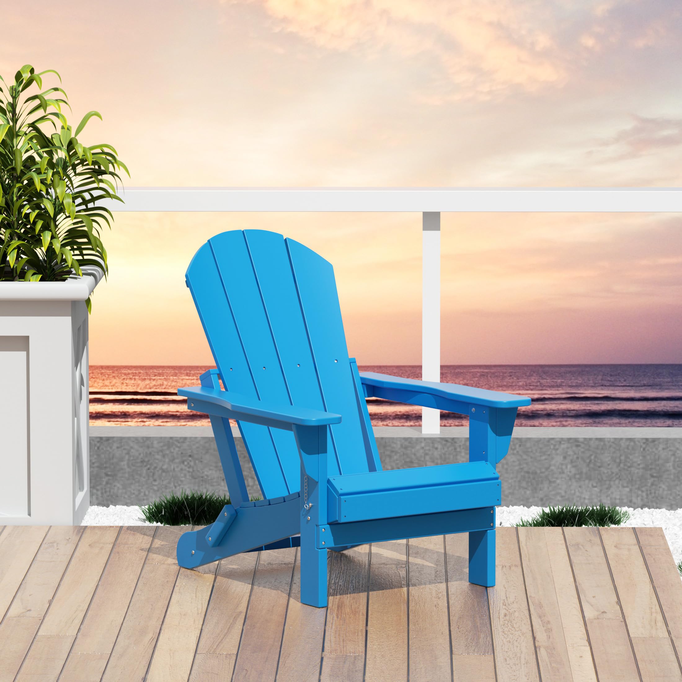WO Home Furniture Adirondack Chair - Folding Outdoor Lounge Chair for Fire Pit, Beach, Balcony, Backyard, Patio & Pool | Durable & Comfortable Pacific Blue Design | Perfect for Relaxing in Garden, Deck or Lawn