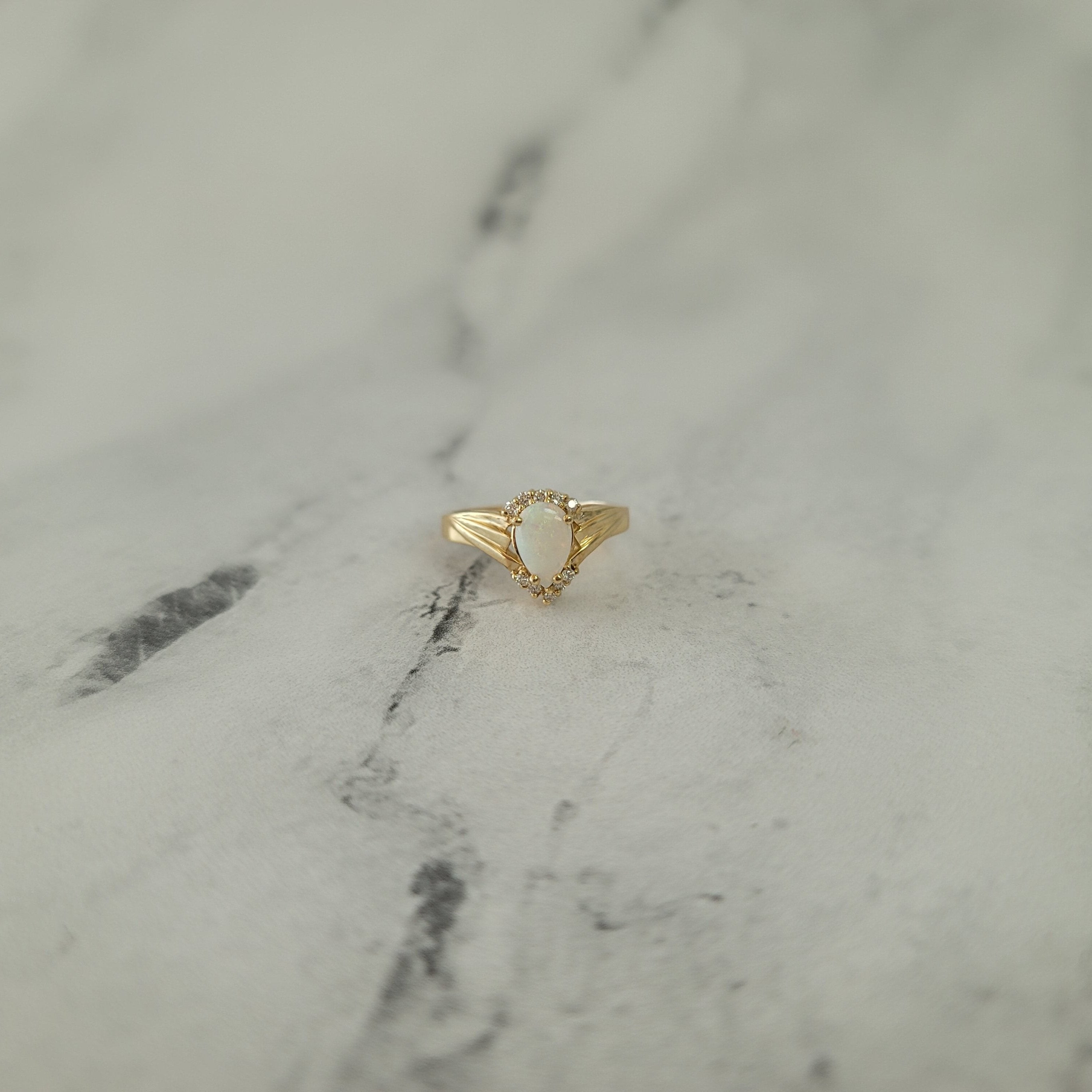 14K Yellow Gold Pear Shaped Opal Ring with Diamond Accents | Elegant Jewelry for Weddings, Anniversaries & Special Occasions