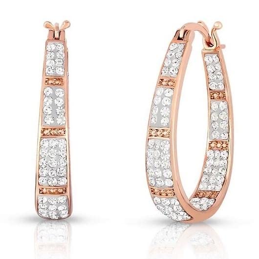 GemJewelers Rose & White Austrian Crystal Hoop Earrings – Elegant Dangle Earrings for Women, Perfect for Weddings, Parties & Special Occasions