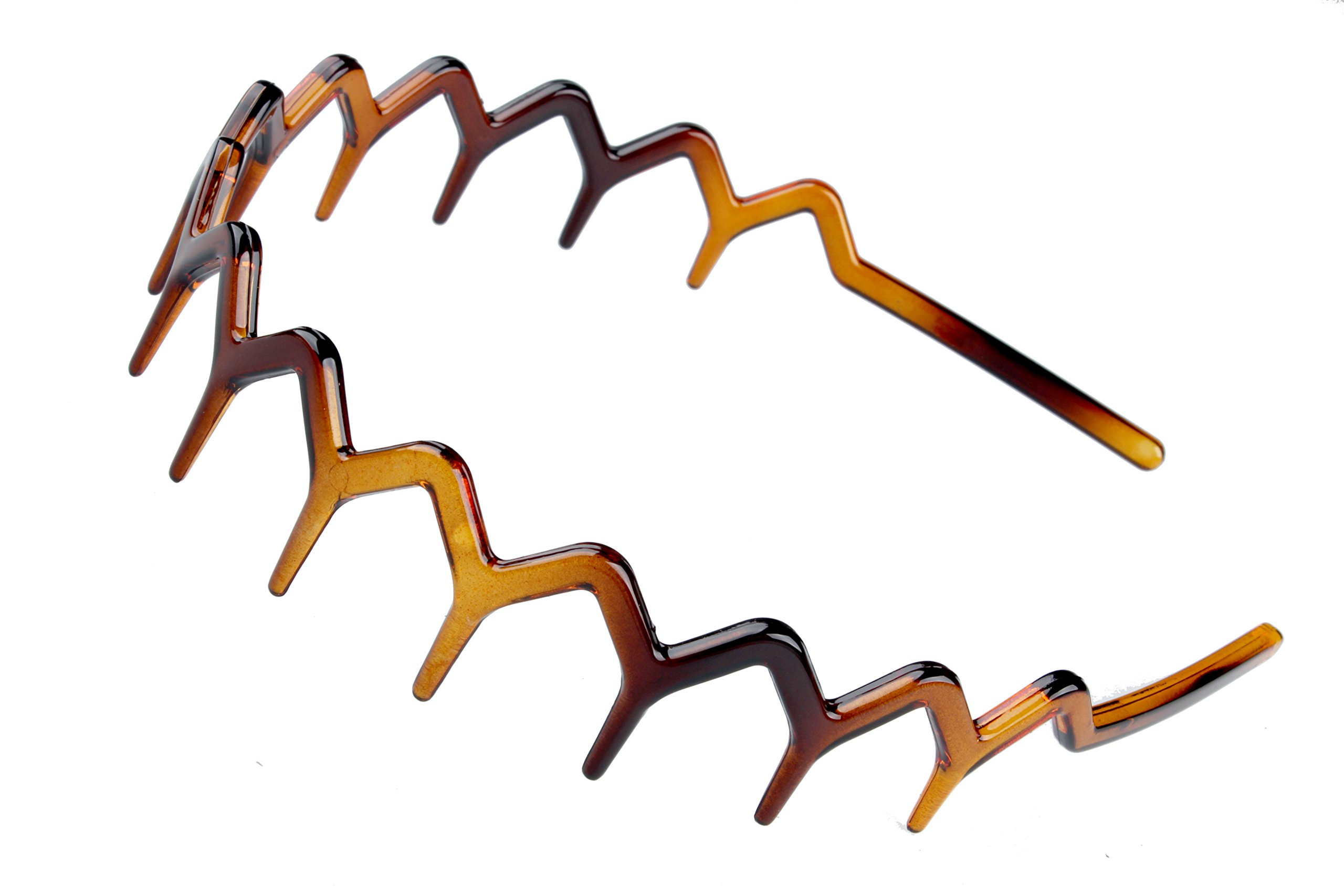 2 Pack Black & Brown Zig Zag Plastic Shark Tooth Hair Combs Headbands for Women & Girls - Perfect for Beach, Parties & Everyday Styling
