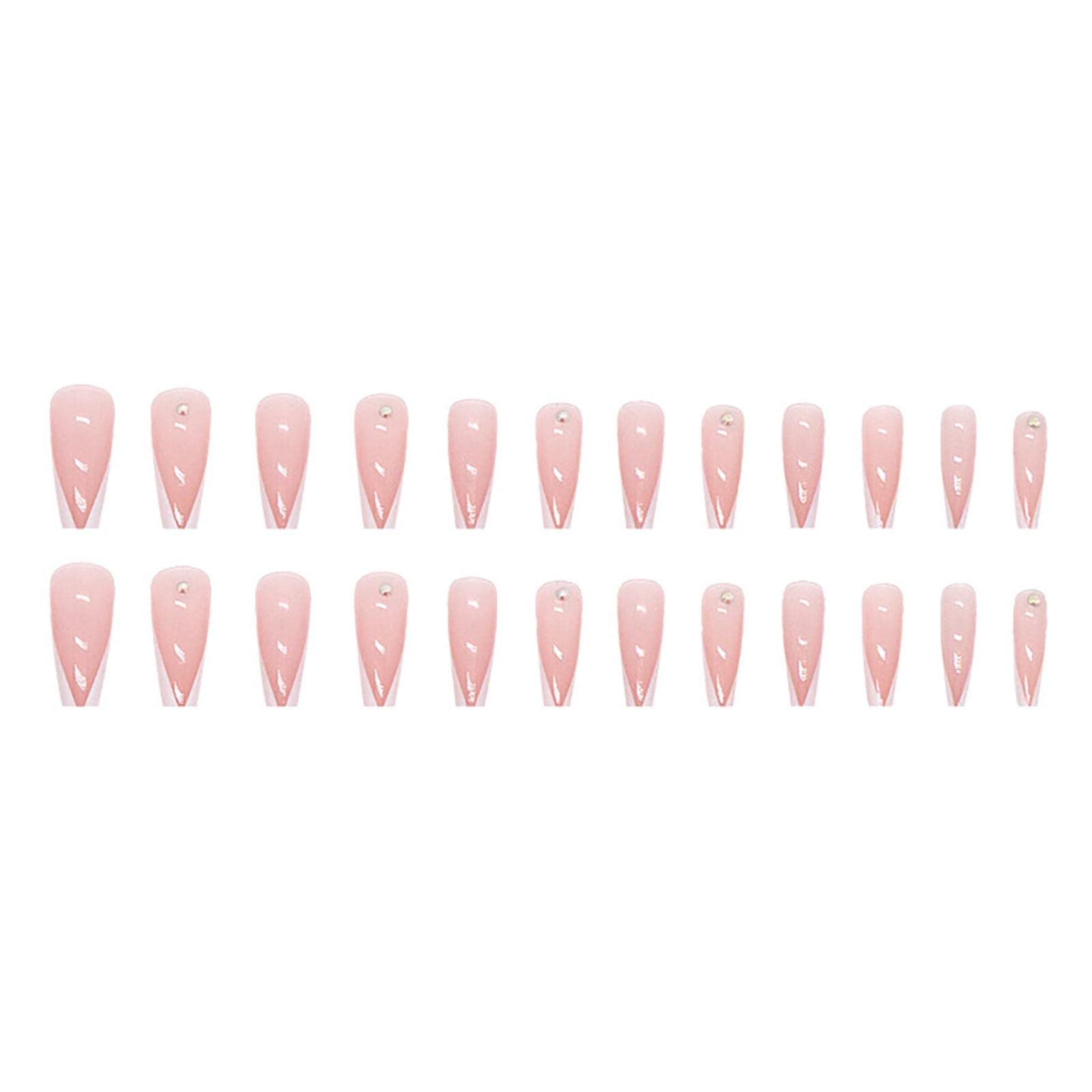 Pink & White Ballet False Nails with Removable Diamonds - Short Press-On Nails with 2ml Glue (Size A, One Size) | Perfect for Parties, Weddings & Special Occasions